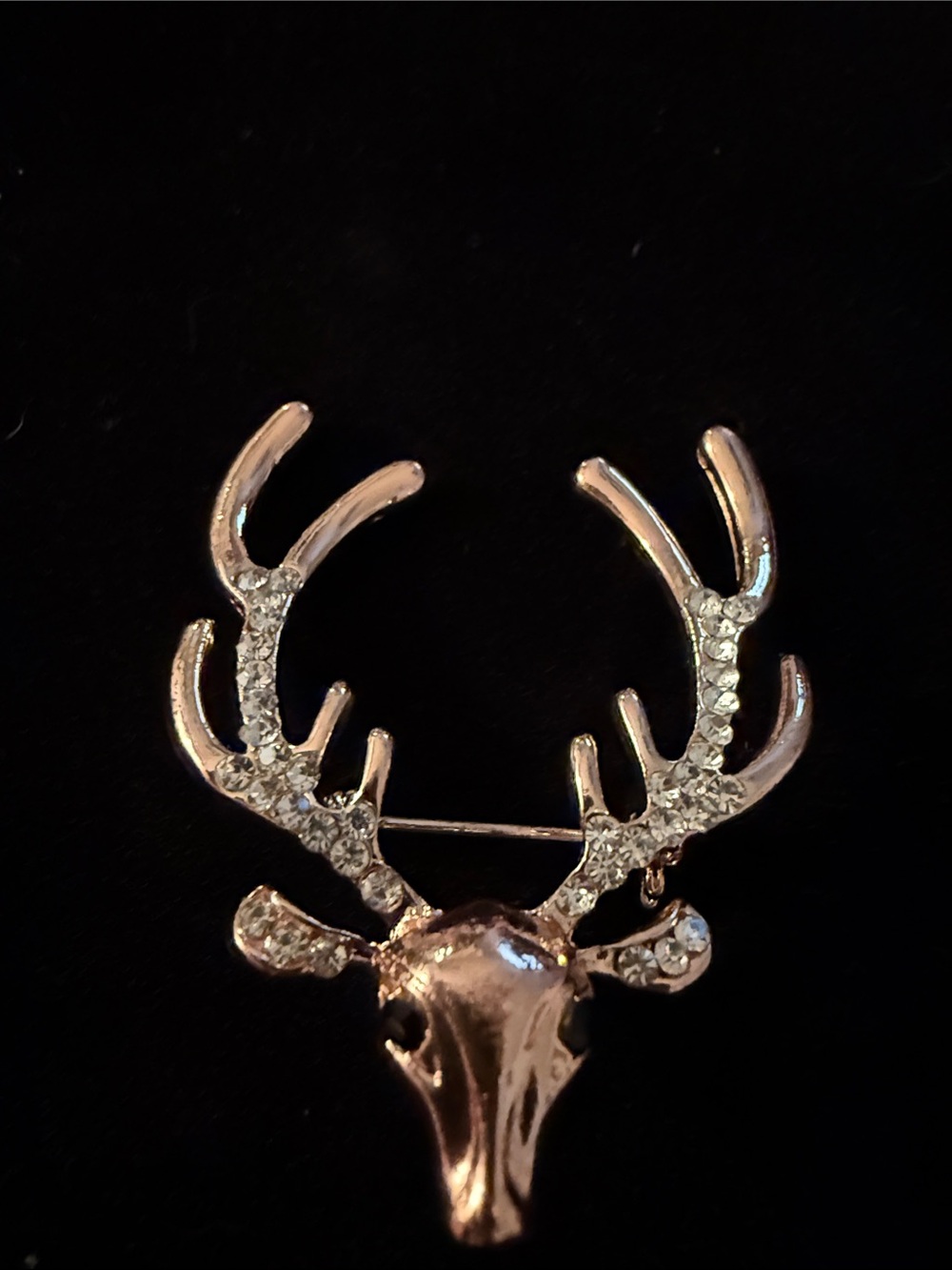 New Women’s 2” Rhinestone Glitz Antler Deer Head Brooch in Rose Gold